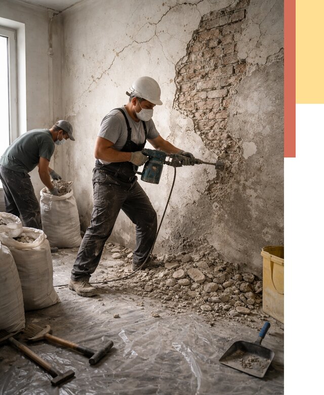 Демонтаж штукатурки со стен в Тобольске от 7320 руб/м² — быстро и недорого | ОТДЕЛОЧНИК-Тбл