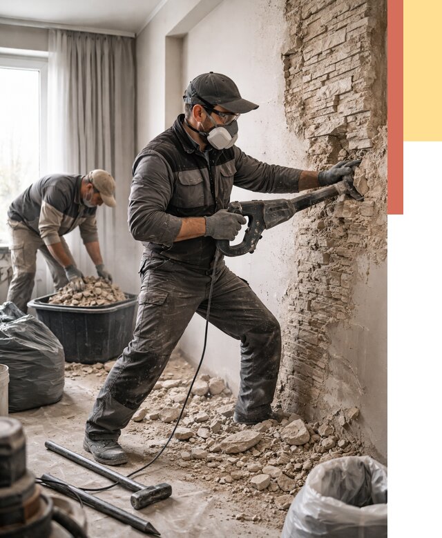 Демонтаж декоративного камня в Тобольске от 1474 руб/м² — быстро и недорого | ОТДЕЛОЧНИК-Тбл