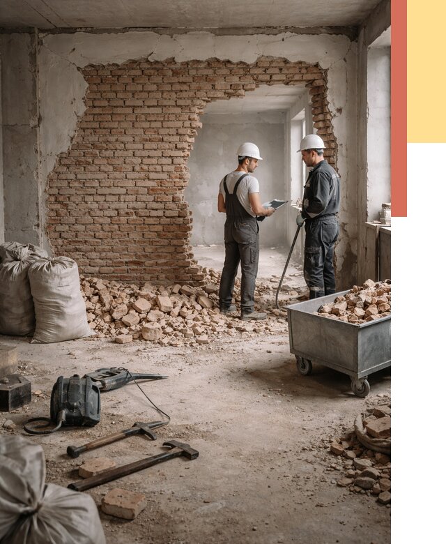 Демонтаж кирпичных стен в Тобольске от 4270 руб. — быстро, недорого, под ключ | ОТДЕЛОЧНИК-Тбл