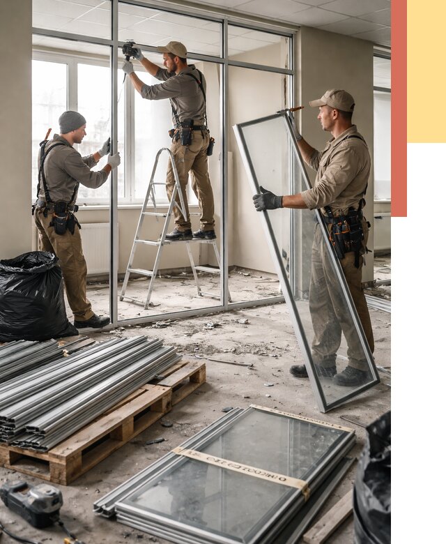 Демонтаж алюминиевых перегородок в Тобольске от 4270 руб. — быстро и недорого | ОТДЕЛОЧНИК-Тбл