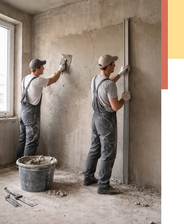 Штукатурка бетонных стен в Тобольске от 4575 руб/м² — качественно и быстро | ОТДЕЛОЧНИК-Тбл