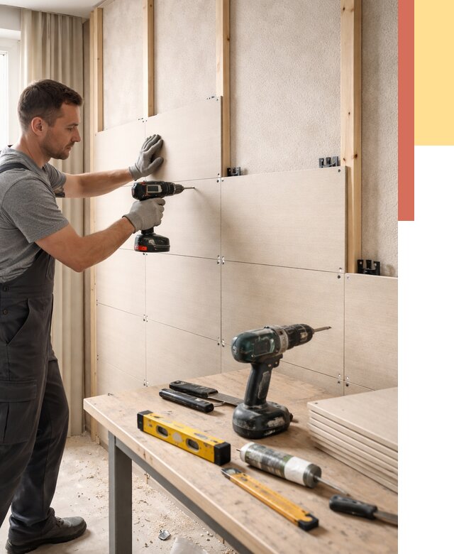 Монтаж МДФ панелей на стены в Тобольске от 1271 руб. под ключ | ОТДЕЛОЧНИК-Тбл