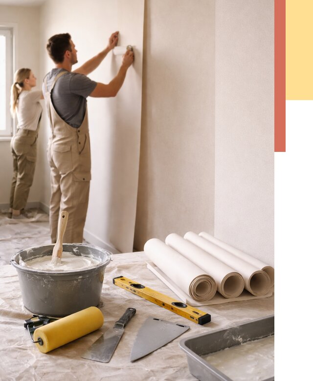 Поклейка бумажных обоев в Тобольске от 5592 руб./м2 — быстро и недорого | ОТДЕЛОЧНИК-Тбл