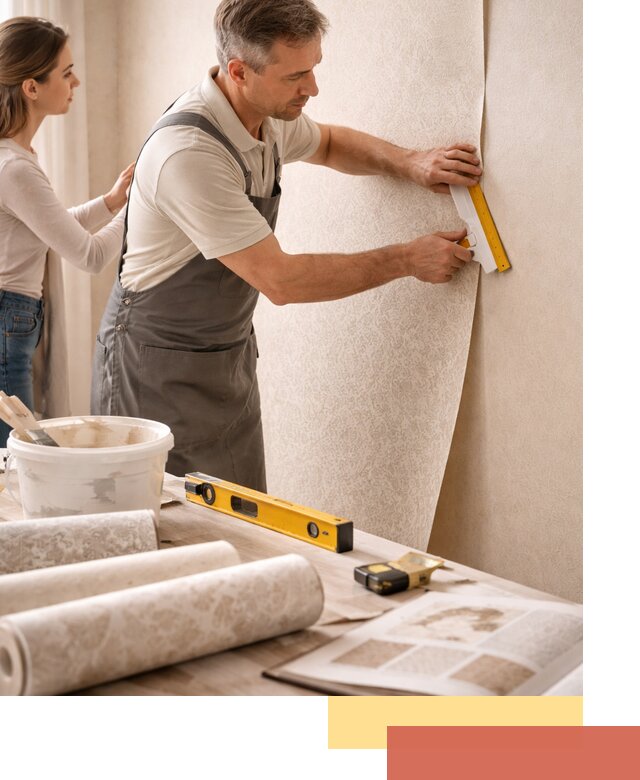 Поклейка обоев с подбором рисунка в Тобольске