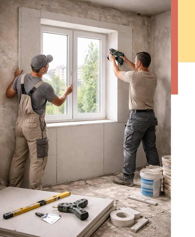 Монтаж откосов из гипсокартона в Тобольске от 4575 руб. под ключ | ОТДЕЛОЧНИК-Тбл