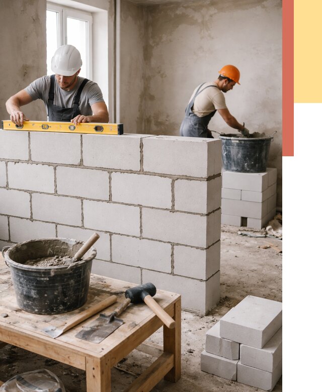 Кладка перегородок из газобетона в Тобольске от 3253 руб. под ключ | ОТДЕЛОЧНИК-Тбл