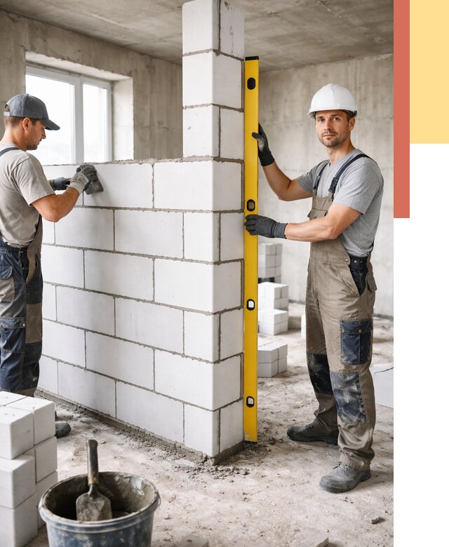 Кладка перегородок из пеноблока в Тобольске от 1830 руб. под ключ | ОТДЕЛОЧНИК-Тбл