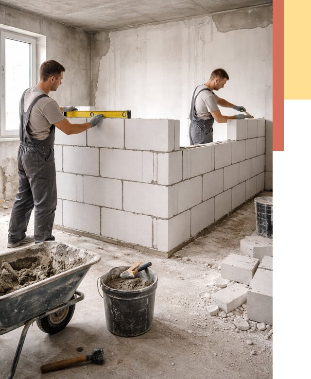 Кладка перегородок из ПГП в Тобольске от 2542 руб./м2 — монтаж и возведение под ключ | ОТДЕЛОЧНИК-Тбл