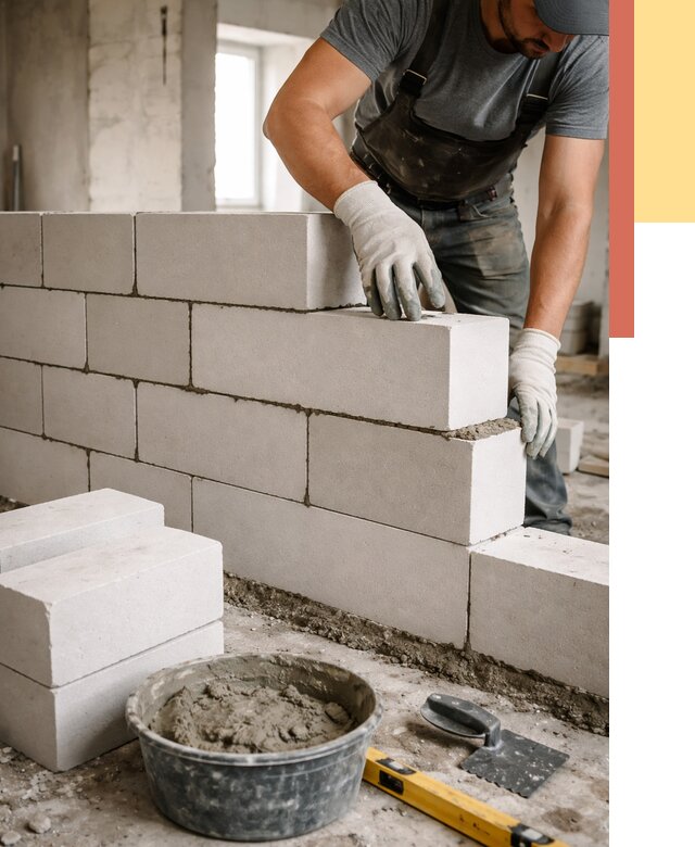 Кладка перегородок из силикатного блока в Тобольске от 4067 руб. под ключ | ОТДЕЛОЧНИК-Тбл