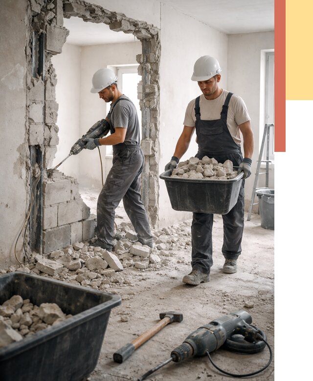 Демонтаж блоковых перегородок в Тобольске от 3813 руб. — быстро и недорого | ОТДЕЛОЧНИК-Тбл