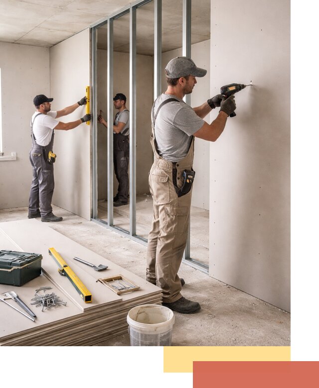 Однослойная перегородка из гипсокартона в Тобольске под ключ, монтаж и отделка