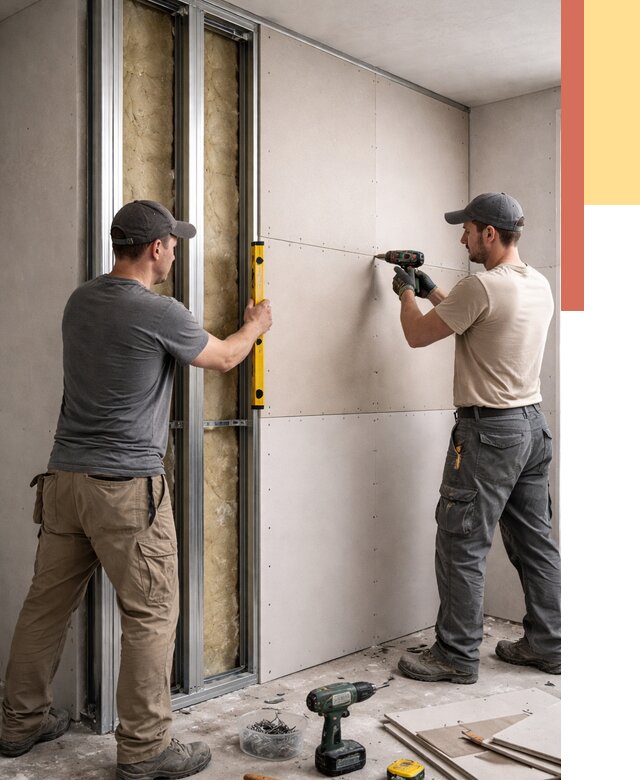 Монтаж двухслойной перегородки из гипсокартона в Тобольске от 1474 руб. | ОТДЕЛОЧНИК-Тбл