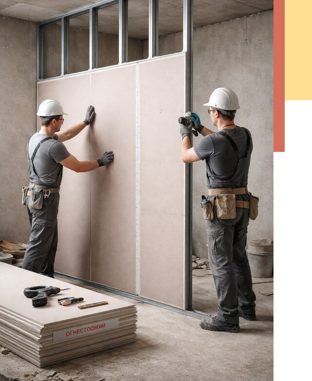 Перегородка из огнестойкого гипсокартона в Тобольске от 1881 руб. под ключ | ОТДЕЛОЧНИК-Тбл