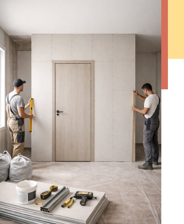 Перегородка из гипсокартона с дверью в Тобольске от 4575 руб. под ключ | ОТДЕЛОЧНИК-Тбл