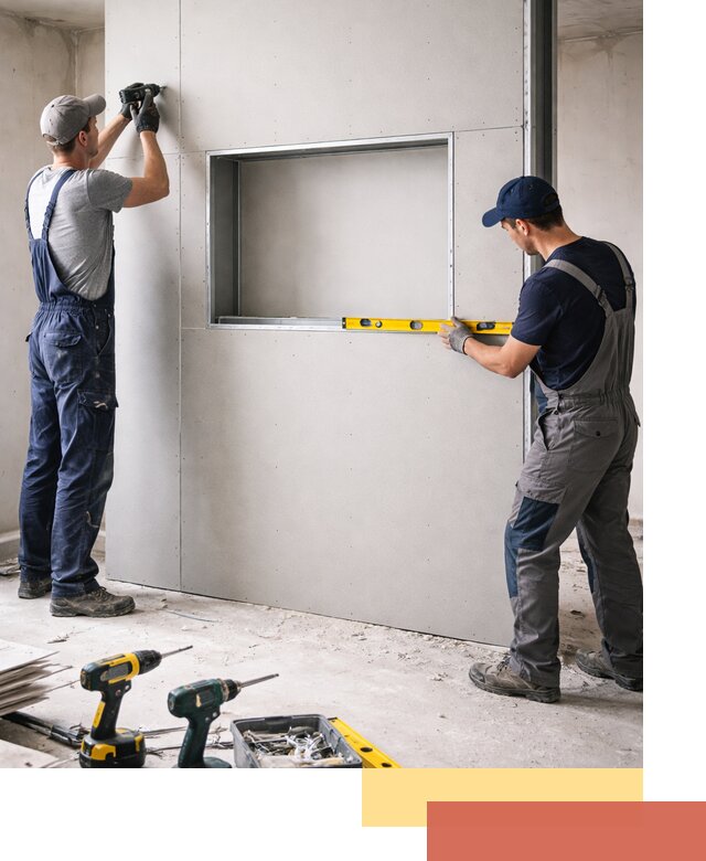 Перегородка из гипсокартона с нишей под декор в Тобольске