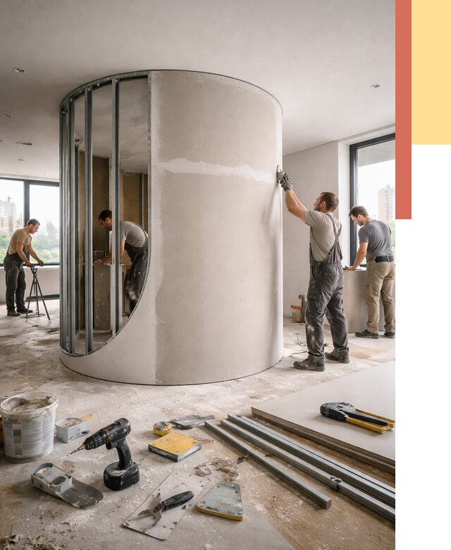 Радиусная перегородка из гипсокартона в Тобольске от 2948 руб. под ключ | ОТДЕЛОЧНИК-Тбл