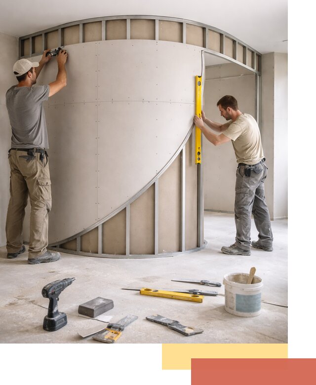 Радиусная перегородка из гипсокартона в Тобольске под ключ