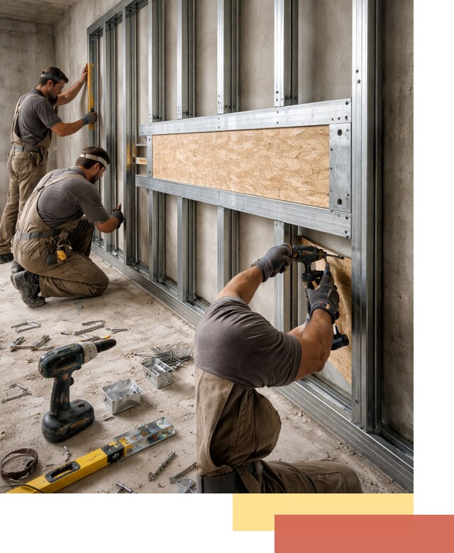 Усиленная перегородка для крепления тяжёлых конструкций в Тобольске