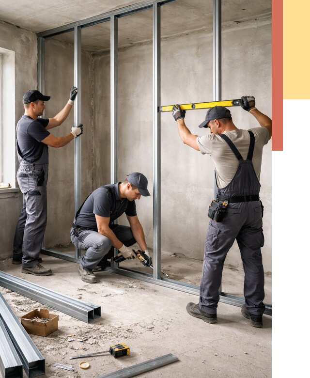 Монтаж каркаса перегородки из профиля в Тобольске от 763 руб. | ОТДЕЛОЧНИК-Тбл