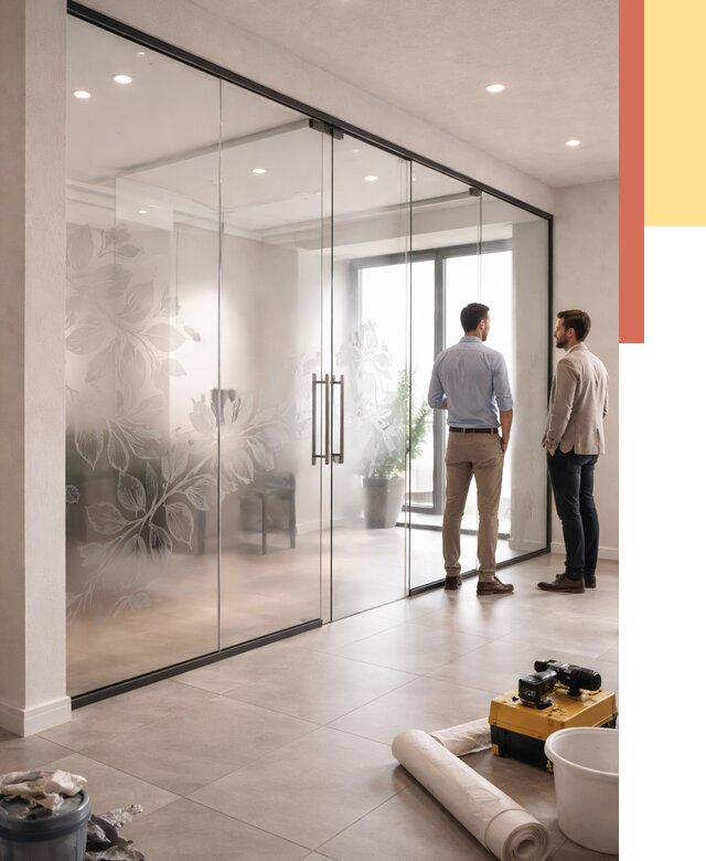 Стеклянные перегородки с рисунком в Тобольске от 12709 руб. монтаж и нанесение | ОТДЕЛОЧНИК-Тбл