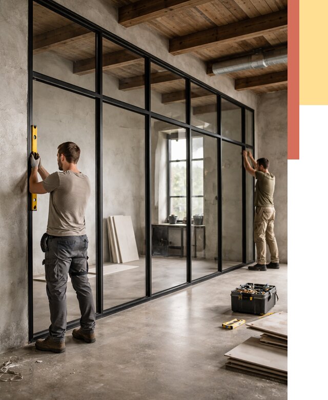 Стеклянные перегородки лофт в Тобольске от 10675 руб. под ключ | ОТДЕЛОЧНИК-Тбл