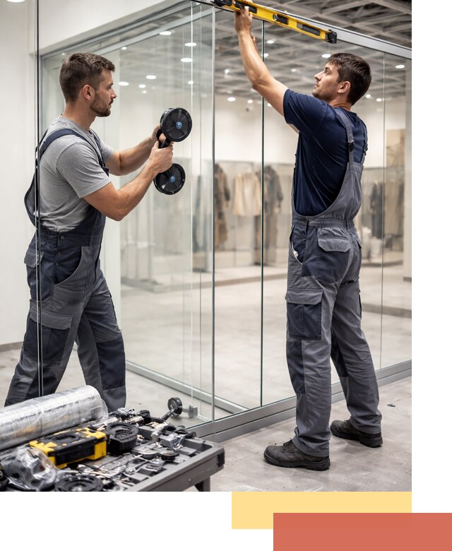 Стеклянные перегородки для магазинов в Тобольске — монтаж и установка