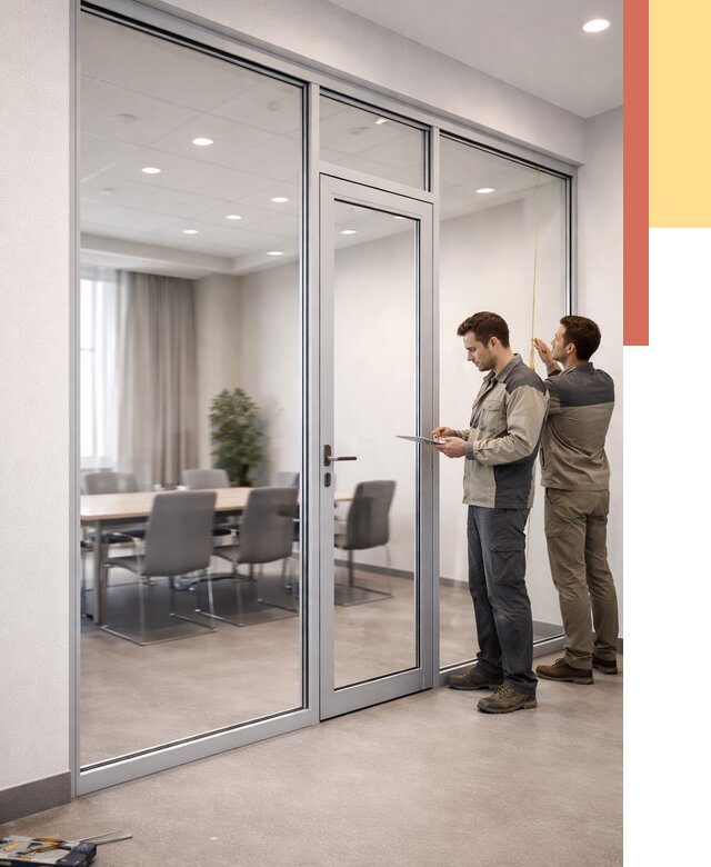 Установка и монтаж алюминиевых перегородок со стеклом в Тобольске от 8337 руб. | ОТДЕЛОЧНИК-Тбл