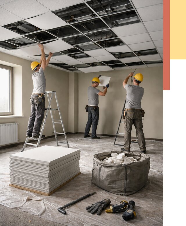 Демонтаж потолка Армстронг в Тобольске от 4575 руб. быстро и недорого | ОТДЕЛОЧНИК-Тбл