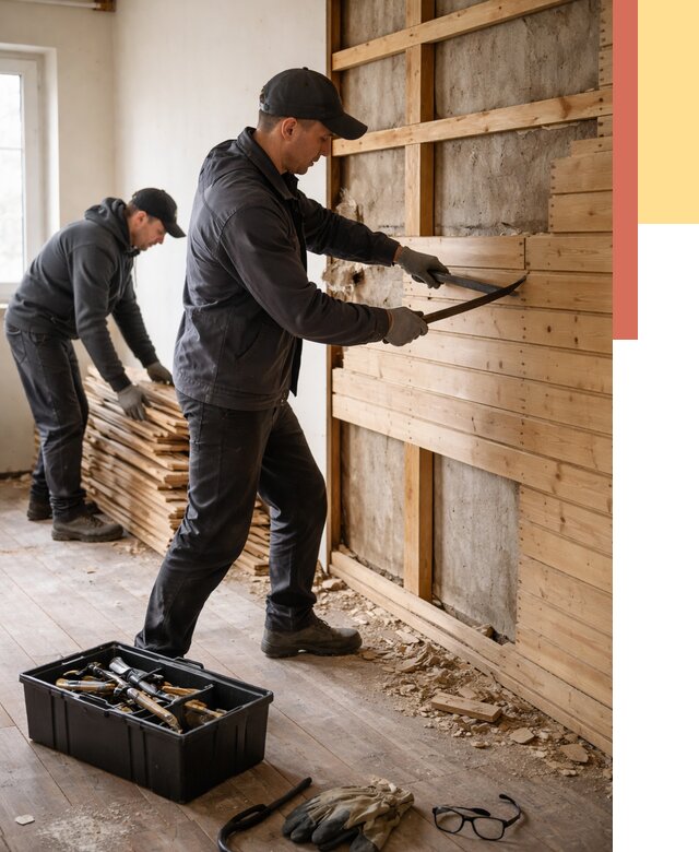 Демонтаж вагонки в Тобольске от 3863 руб/м2 — быстро и недорого | ОТДЕЛОЧНИК-Тбл