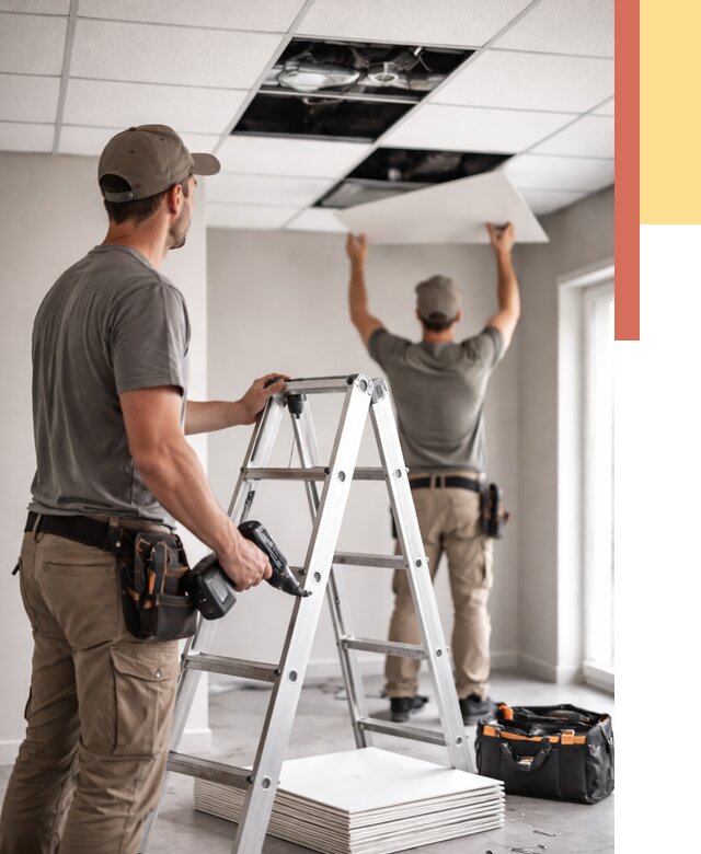 Обслуживание подвесного потолка в Тобольске от 3558 руб. — быстро и недорого | ОТДЕЛОЧНИК-Тбл