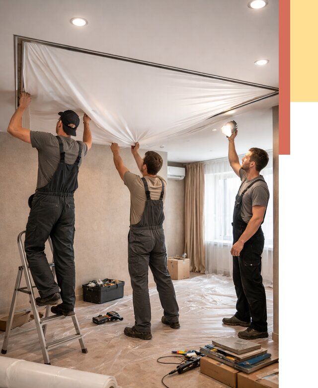 Монтаж ПВХ натяжного потолка в Тобольске от 3558 руб. под ключ | ОТДЕЛОЧНИК-Тбл