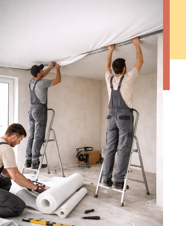 Монтаж тканевого натяжного потолка в Тобольске от 3558 руб. под ключ | ОТДЕЛОЧНИК-Тбл