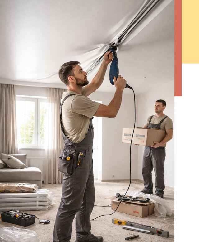 Монтаж сатинового натяжного потолка в Тобольске от 3558 руб. | Быстро, недорого — ОТДЕЛОЧНИК-Тбл