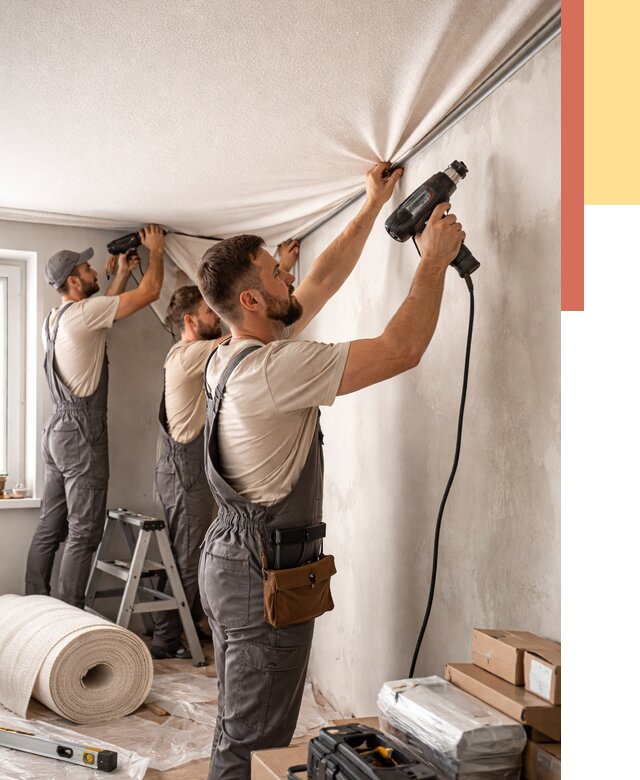 Монтаж фактурного натяжного потолка в Тобольске от 763 руб. — ОТДЕЛОЧНИК-Тбл