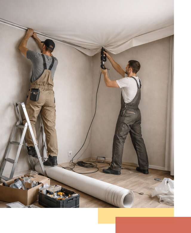 Монтаж цветного натяжного потолка в Тобольске за один день