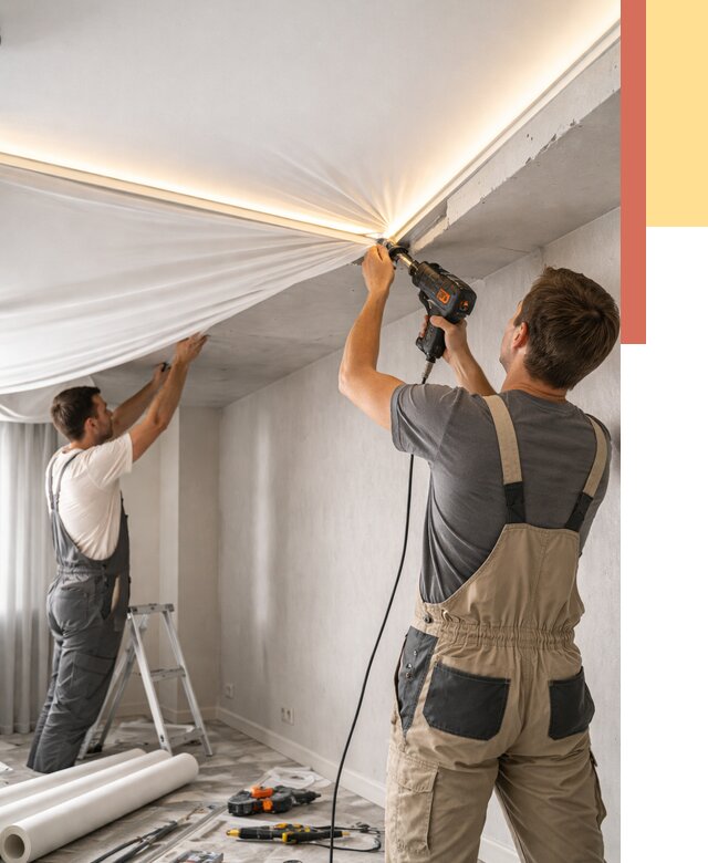 Монтаж натяжного потолка с подсветкой в Тобольске от 966 руб. | ОТДЕЛОЧНИК-Тбл