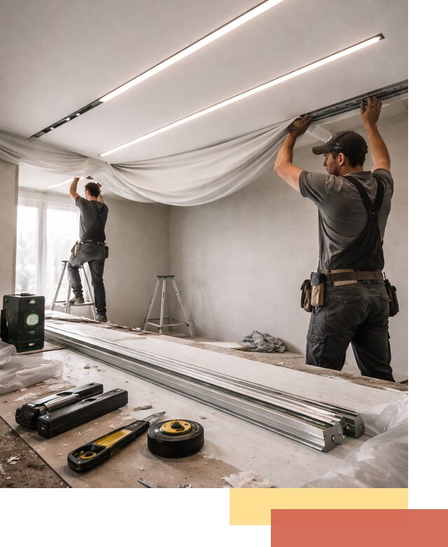 Монтаж натяжных потолков со световыми линиями в Тобольске