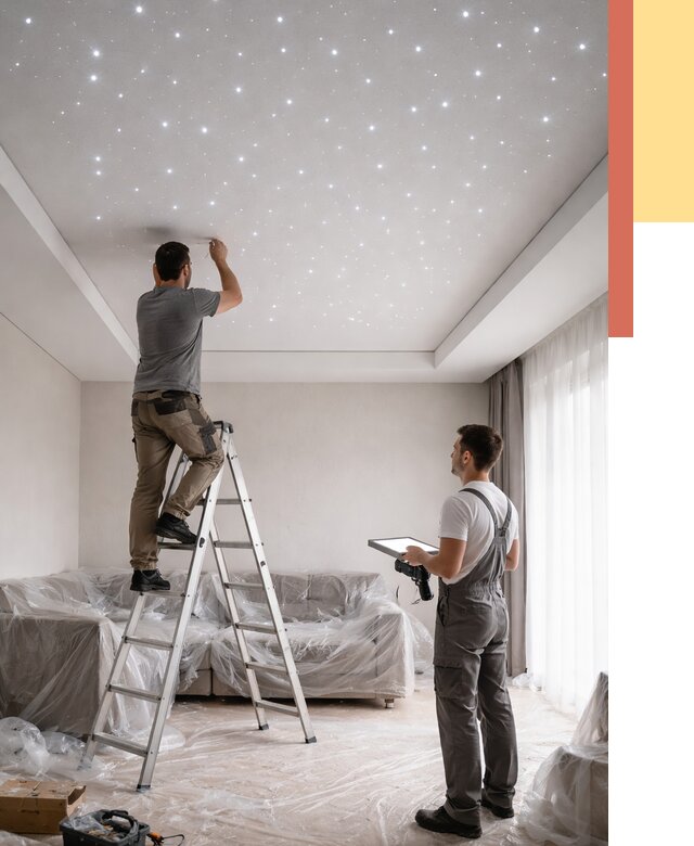 Монтаж натяжного потолка «звездное небо» в Тобольске от 6609 руб. | ОТДЕЛОЧНИК-Тбл