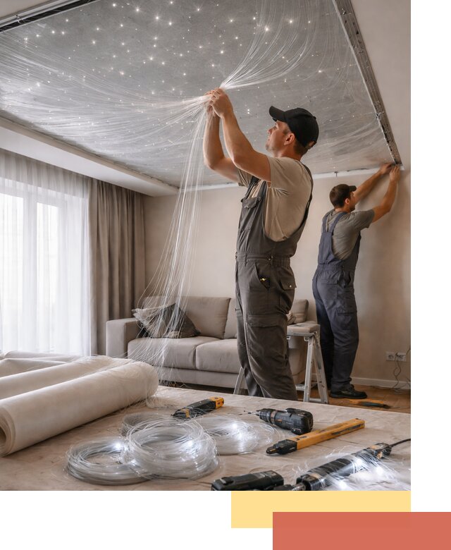 Монтаж натяжного потолка «Звездное небо» в Тобольске