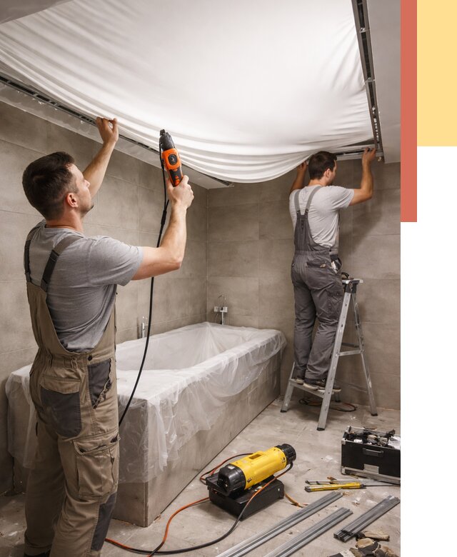 Монтаж натяжного потолка в ванной в Тобольске от 1220 руб. под ключ | ОТДЕЛОЧНИК-Тбл