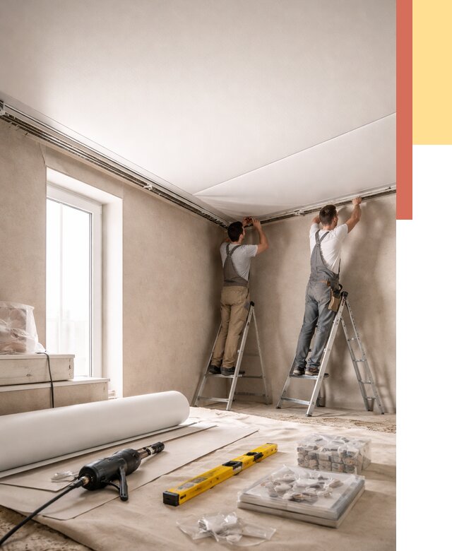 Монтаж натяжного потолка в спальне в Тобольске от 3863 руб. под ключ | ОТДЕЛОЧНИК-Тбл