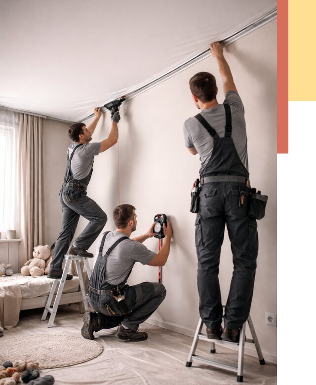 Монтаж натяжного потолка в детской в Тобольске от 3558 руб. — быстро и недорого | ОТДЕЛОЧНИК-Тбл