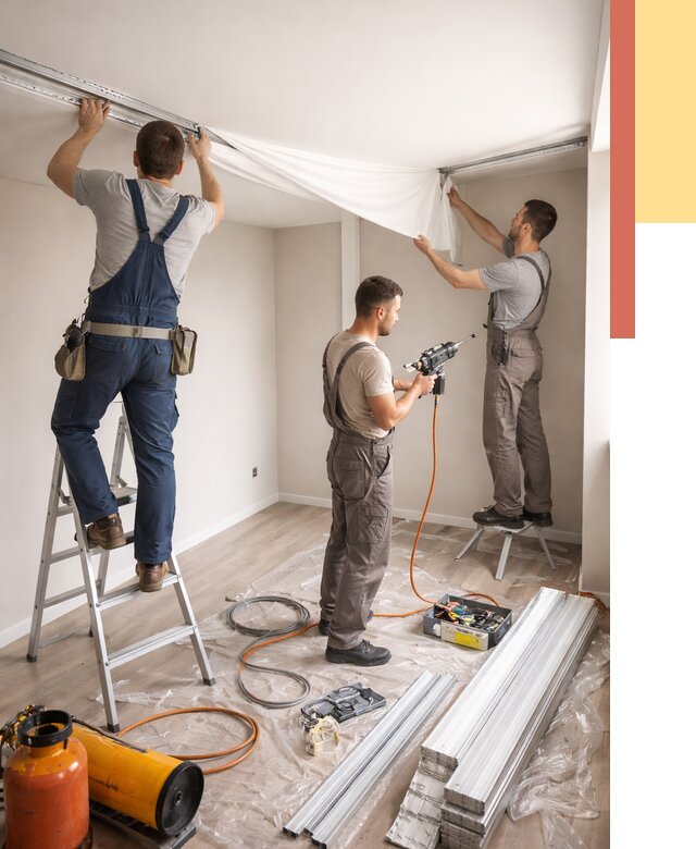 Монтаж натяжного потолка в студии в Тобольске от 5592 руб. — быстро и недорого | ОТДЕЛОЧНИК-Тбл