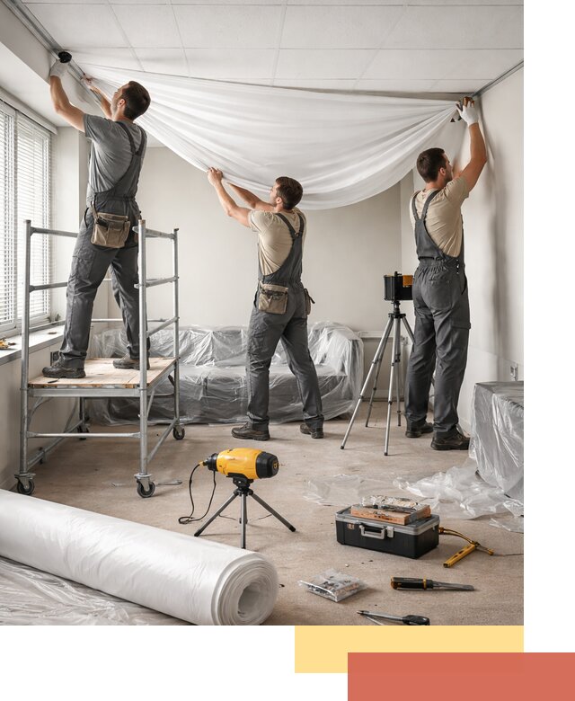 Монтаж натяжного потолка в офисе в Тобольске