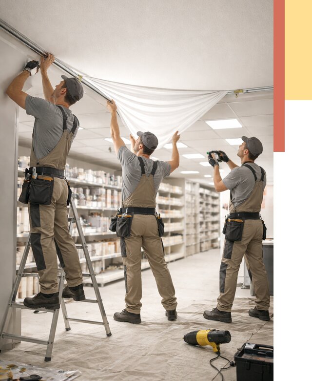 Монтаж натяжного потолка в магазине в Тобольске от 4575 руб. быстро и недорого | ОТДЕЛОЧНИК-Тбл