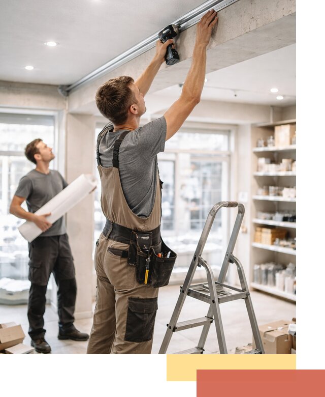 Монтаж натяжных потолков в магазине в Тобольске