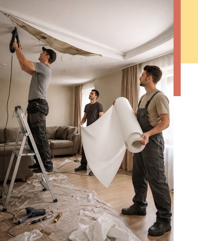 Замена полотна натяжного потолка в Тобольске от 9659 руб. быстро и недорого | ОТДЕЛОЧНИК-Тбл