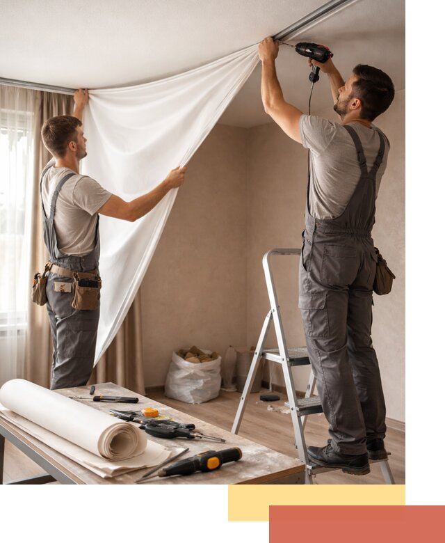 Замена полотна натяжного потолка в Тобольске быстро и качественно