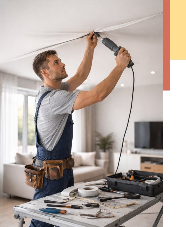 Ремонт натяжных потолков в Тобольске от 9659 руб. под ключ — ОТДЕЛОЧНИК-Тбл