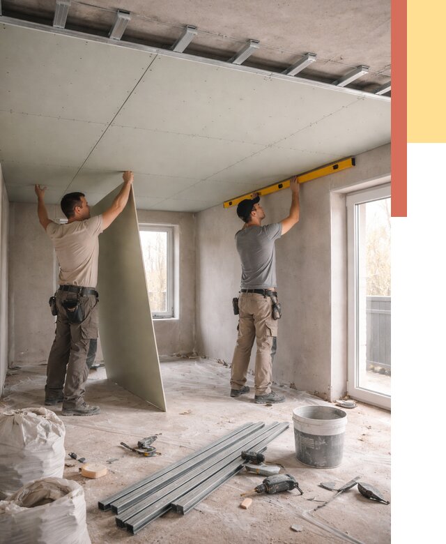 Одноуровневый потолок из гипсокартона в Тобольске от 763 руб. — монтаж под ключ | ОТДЕЛОЧНИК-Тбл